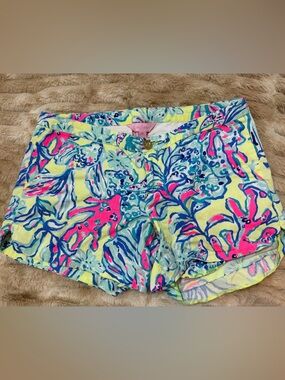 Lilly Pulitzer Neon Floral High-Waist Shorts - Yellow, Pink & Blue